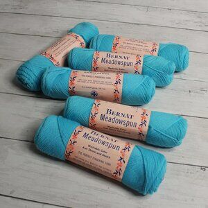 Bernat Vintage Meadowspun Yarn Virgin Wool Worsted Lot 6 Skeins Turquoise